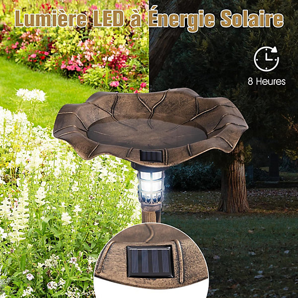 Mangeoire Oiseaux Exterieur avec Lumière Solaire,Mangeoire avec Bol en Feuille,Trou de Drainage,pour Terrasse