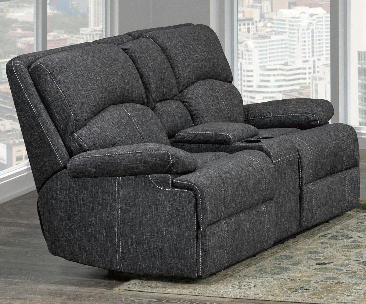 Brassex Caera Recliner Loveseat with Cupholders, Grey