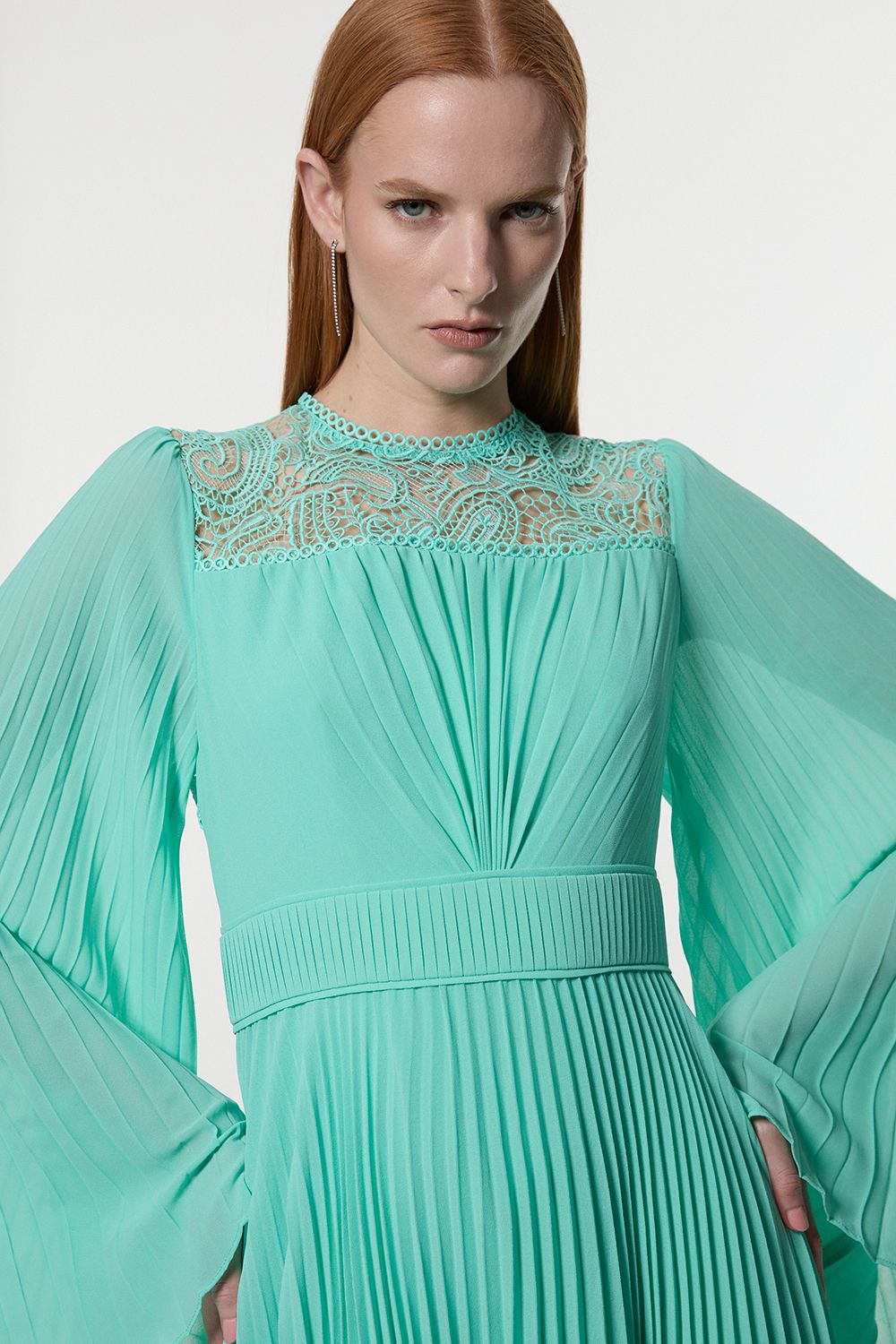 KarenMillen Soft Pleated Woven Kimono Sleeve Maxi Dress