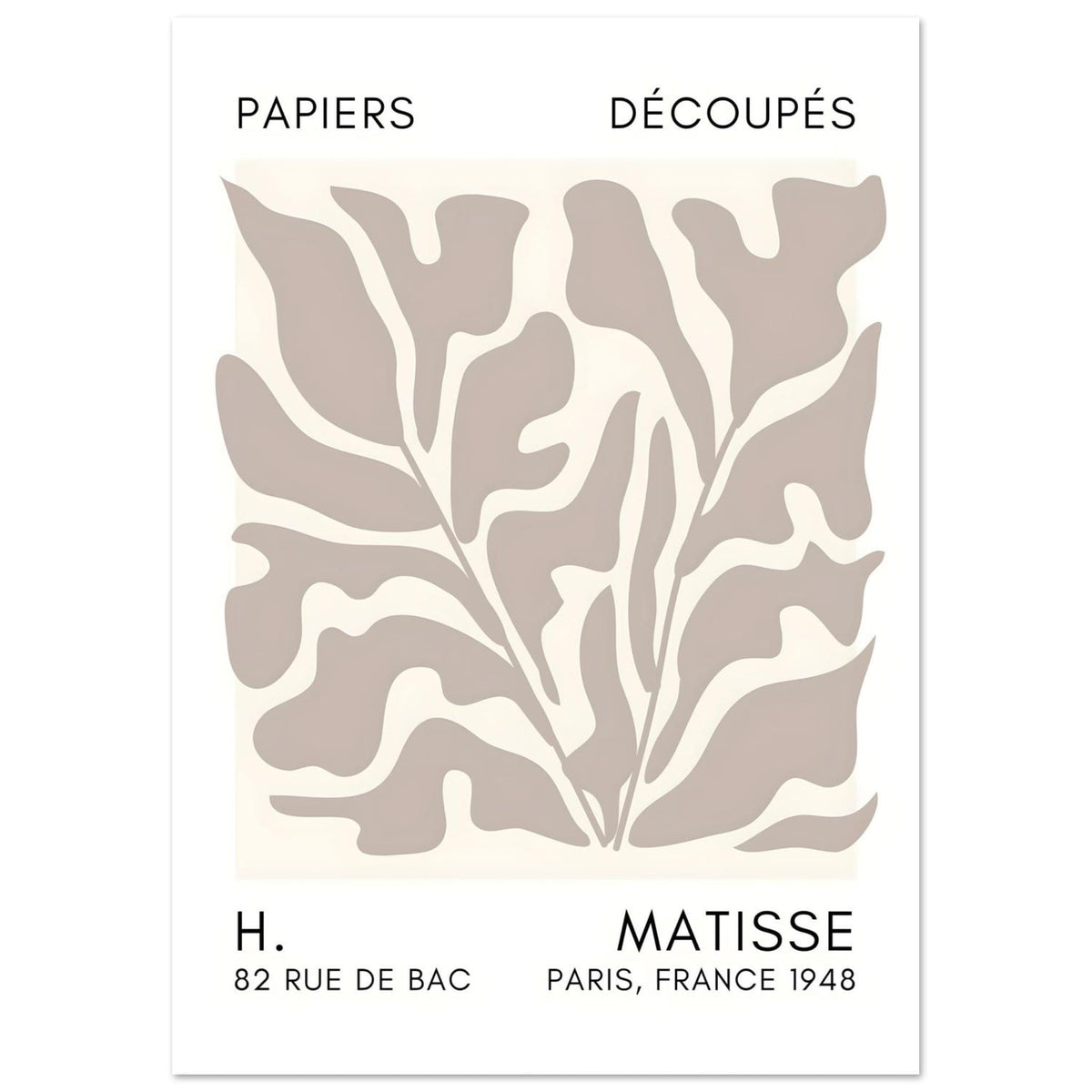 Artfulprints Poster Matisse – Seabed shapes grey  - A4 21x29.7 cm - Grijs