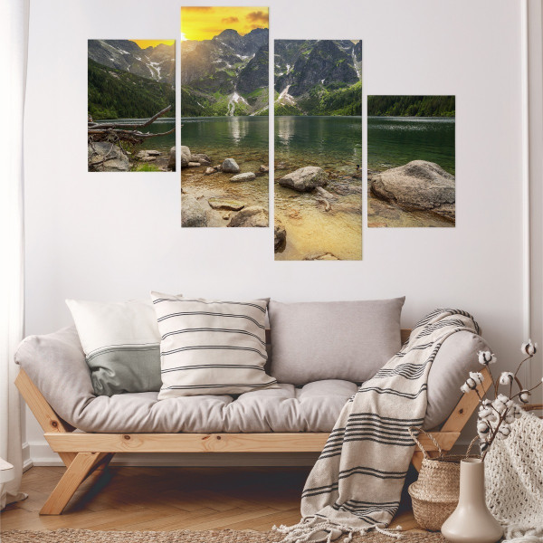 Obraz Tetraptyk ZACHÓD SŁOŃCA w Górach 3D 80x50cm