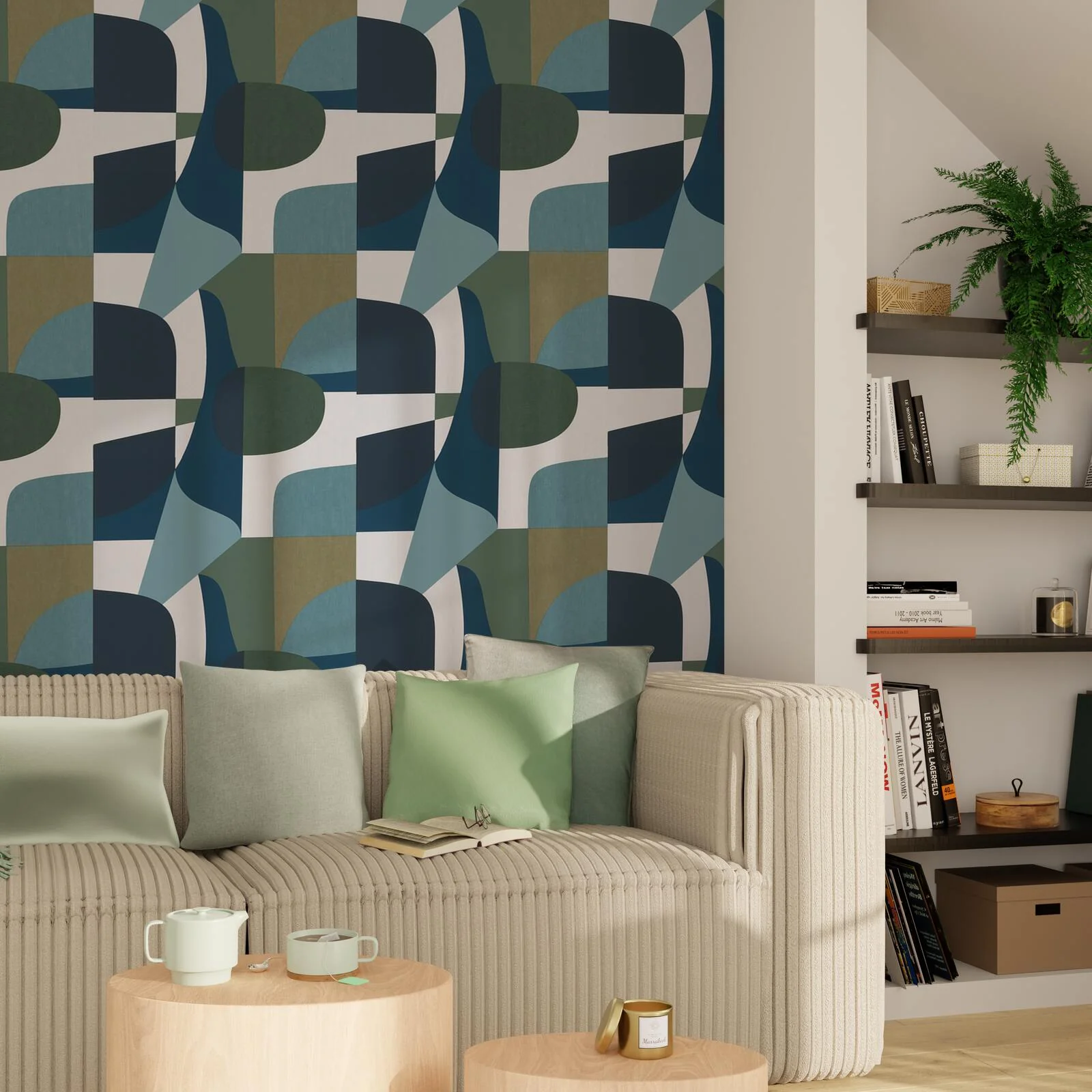 Papier peint intissé FIRISCO bleu nuit, bleu azur et kaki