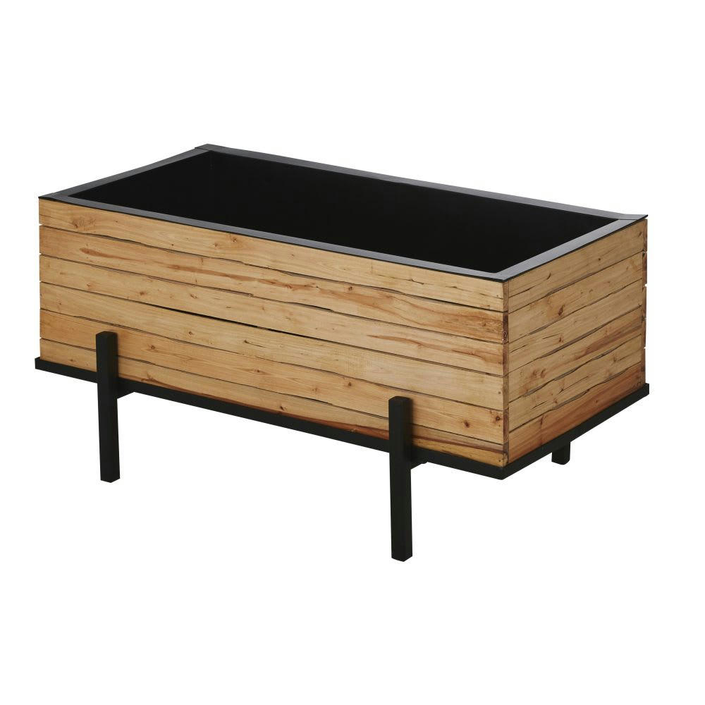 ERLING - Jardinière en bois d'eucalyptus marron et noir