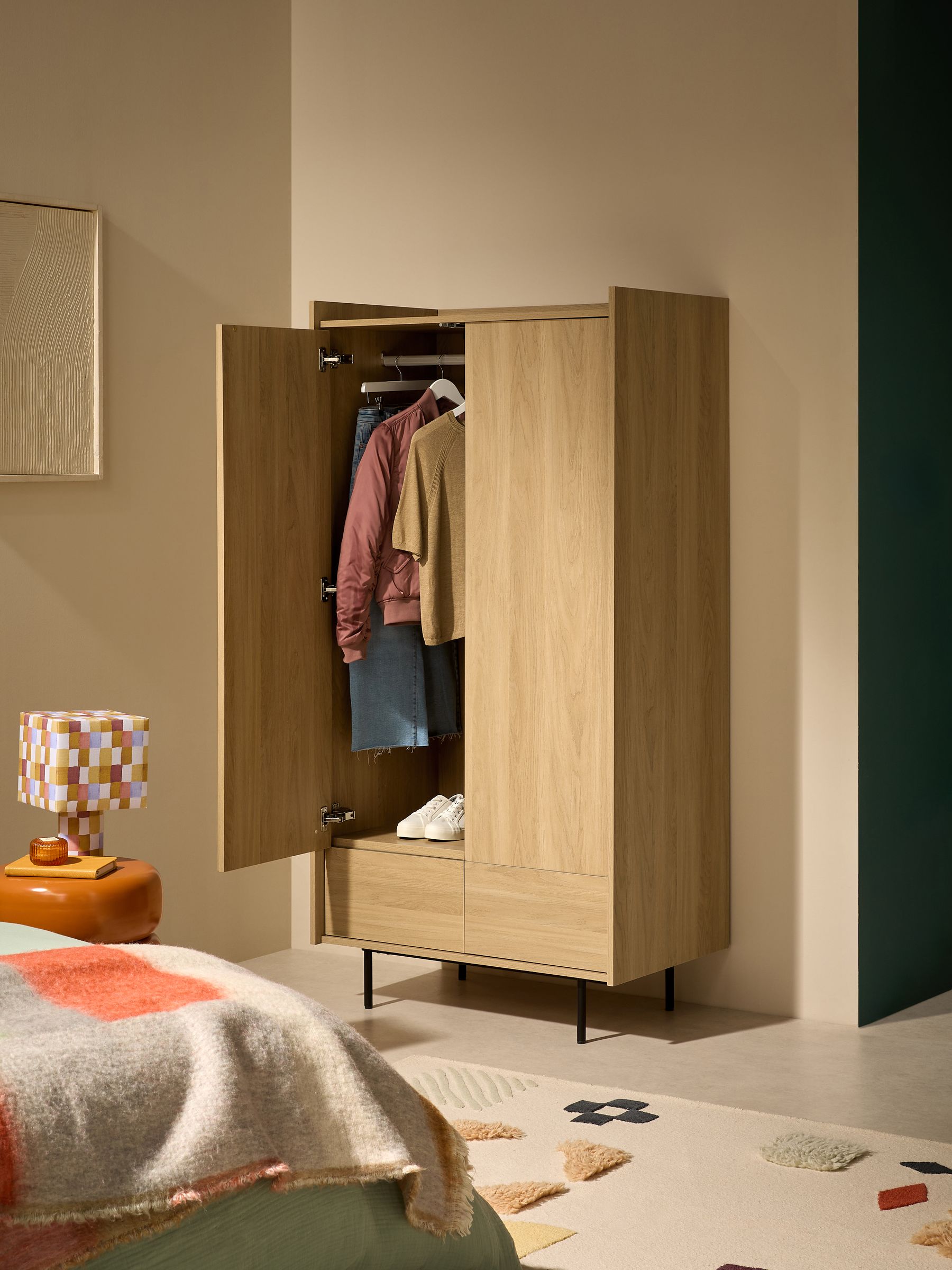 Blaze Double, 2 Drawers Wardrobe in Oak Effect