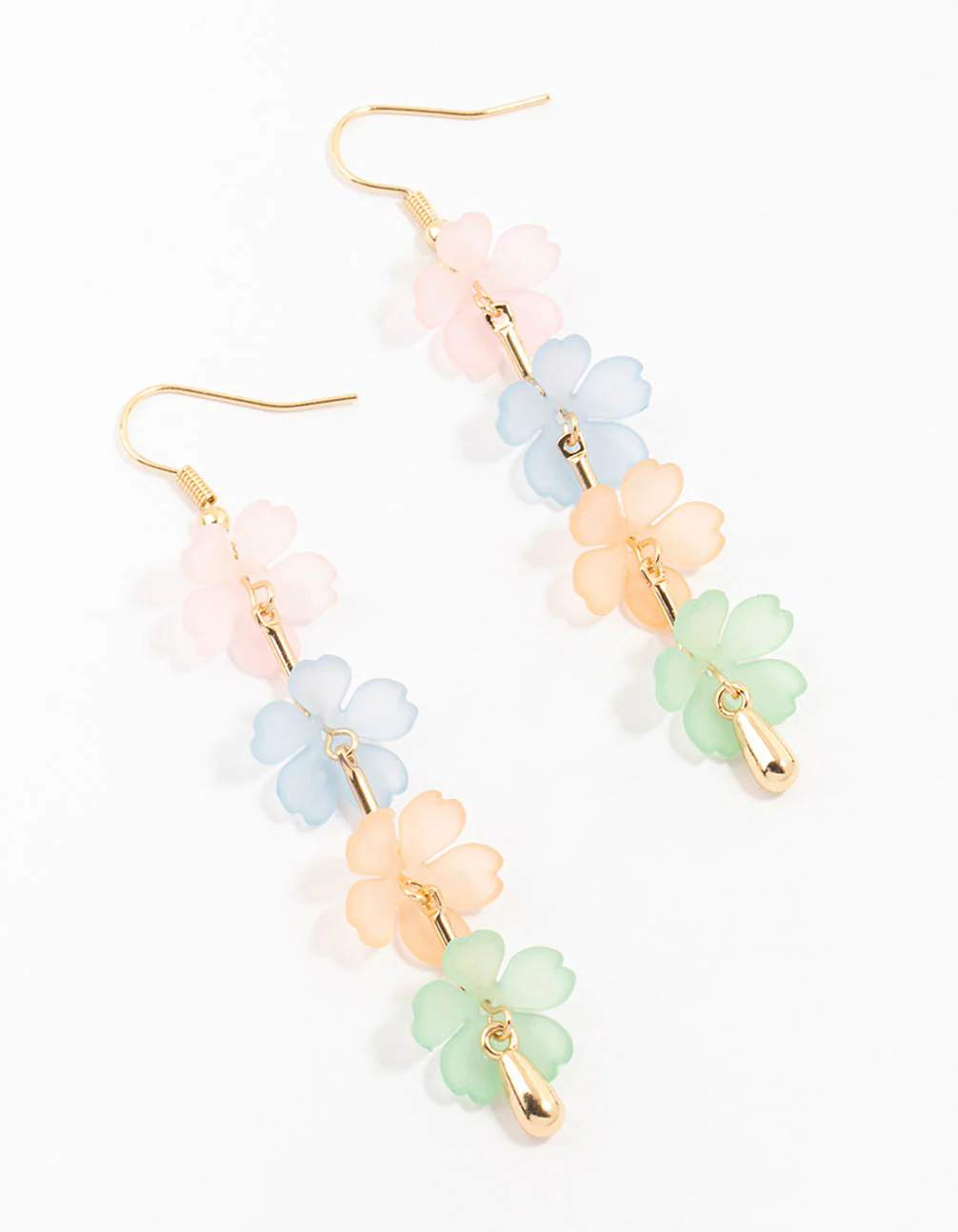 Gold Multicoloured Flower Strand Drop Earrings