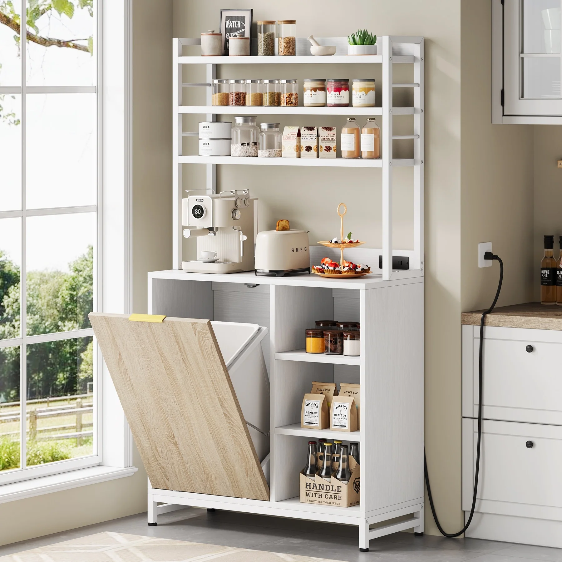 67.91'' Tall Tilt Out Trash Bin Cabinet, 10 Gallon Trash Can Kitchen Rack - N/A