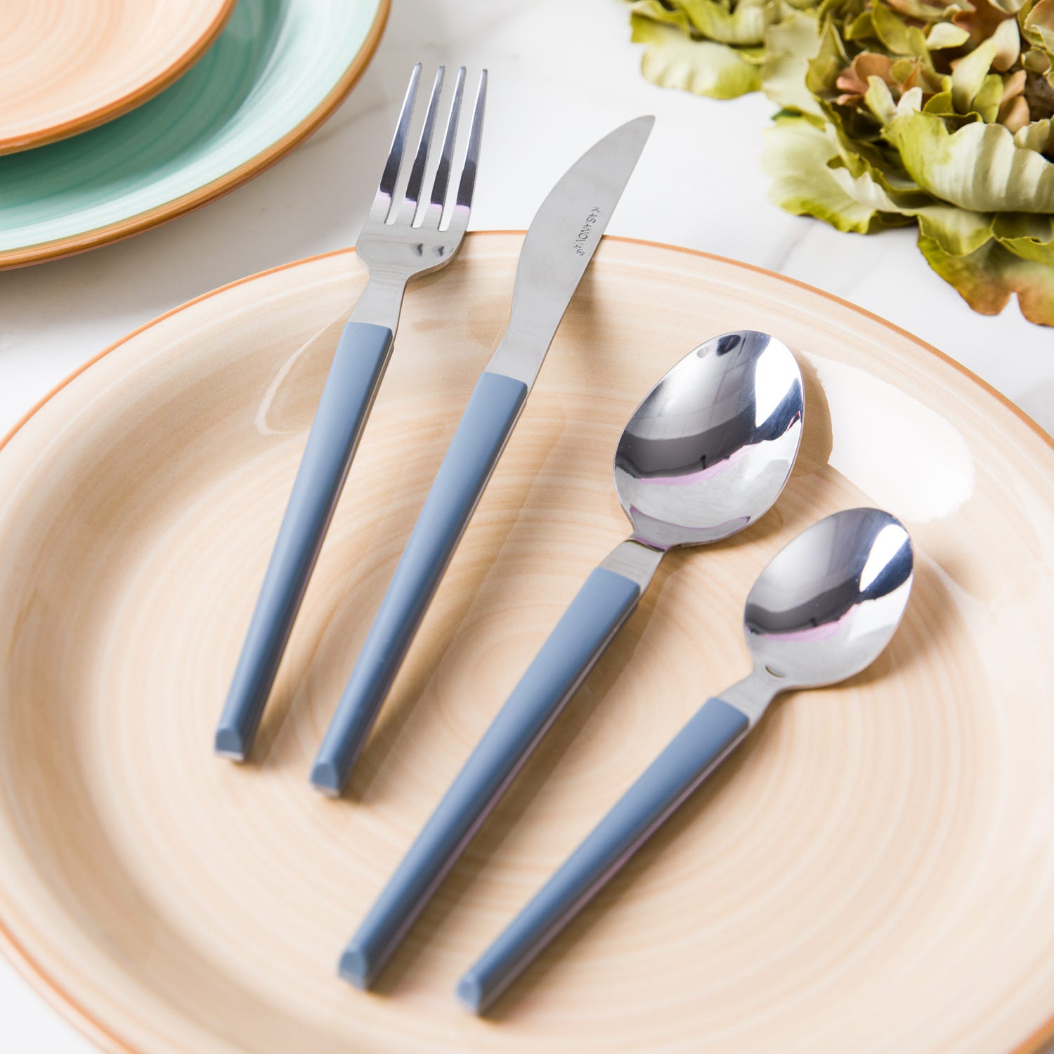 Set 24 posate in acciaio manico blu Diletta