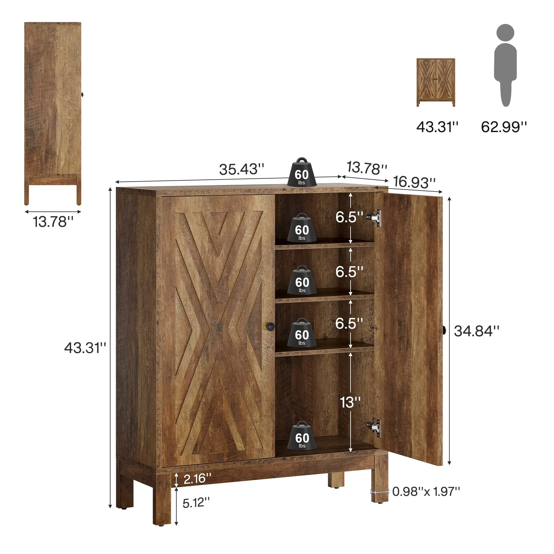 20 Pairs Adjustable Shoe Cabinet with Doors for Entryway