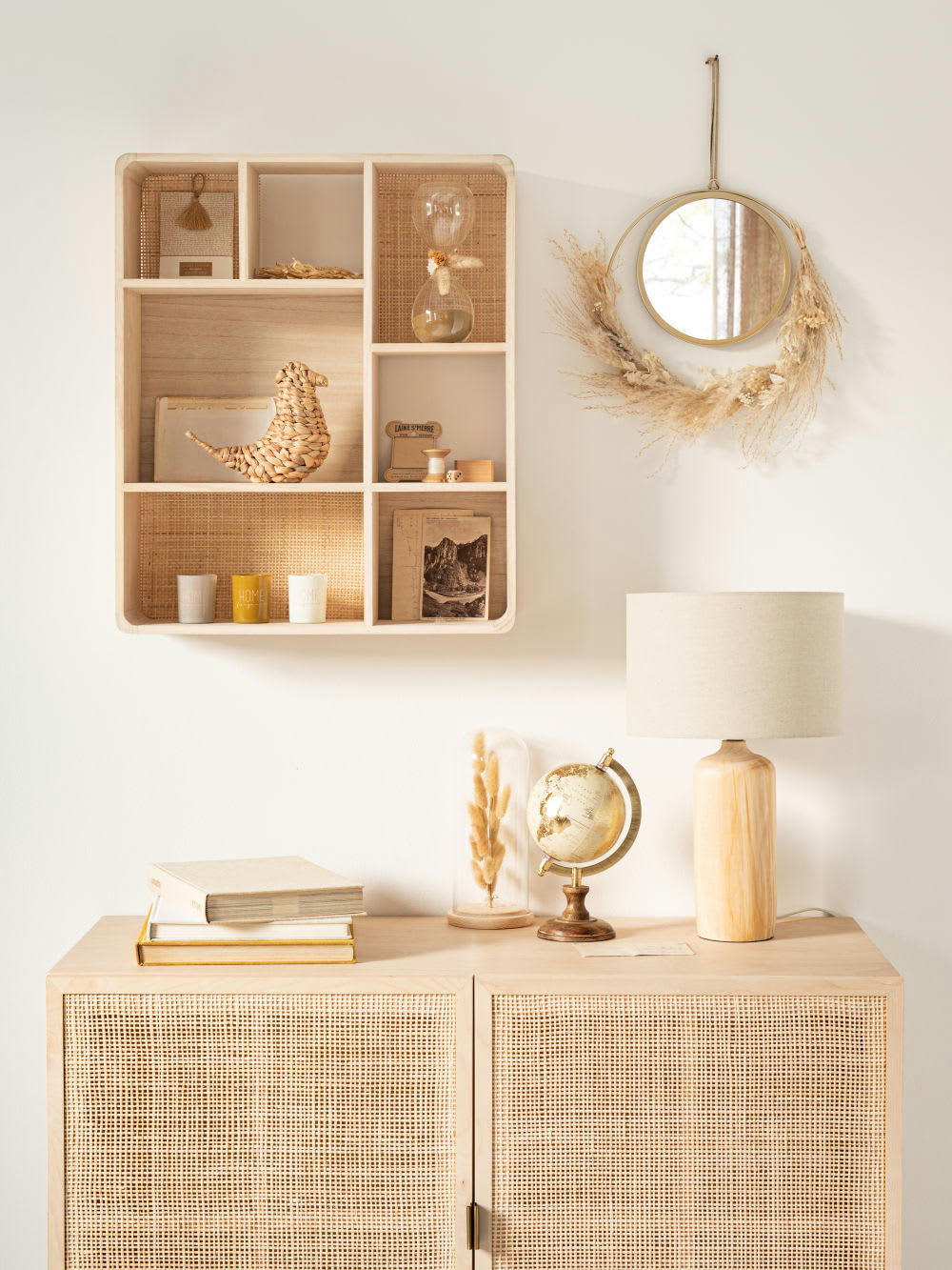 AMAYA - Déco murale couronne végétale et miroir 40x36