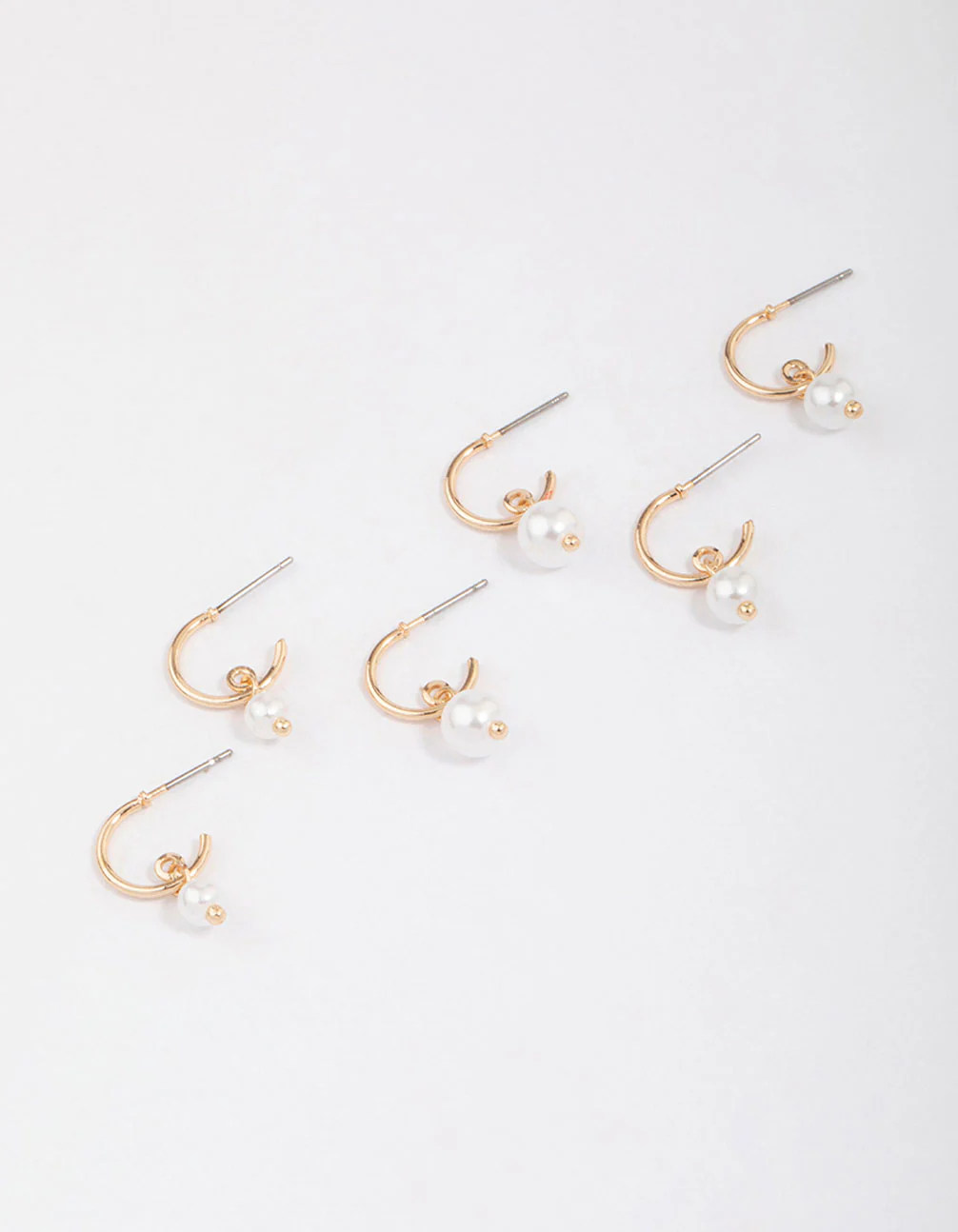 Gold Graduating Pearl Drop Huggie Earring 3-Pack