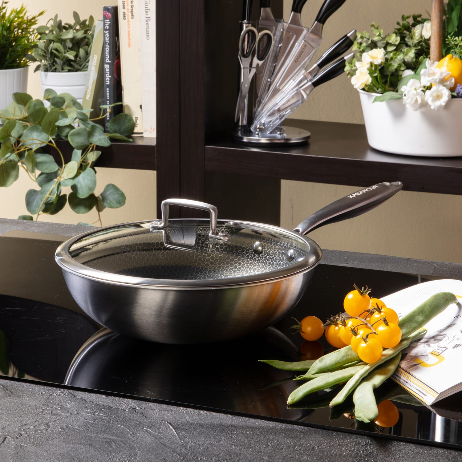 Wok 28 cm con coperchio a 3 strati Tri - ply