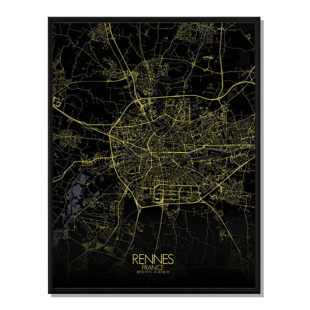 - Affiche Rennes Carte Nuit 40x50