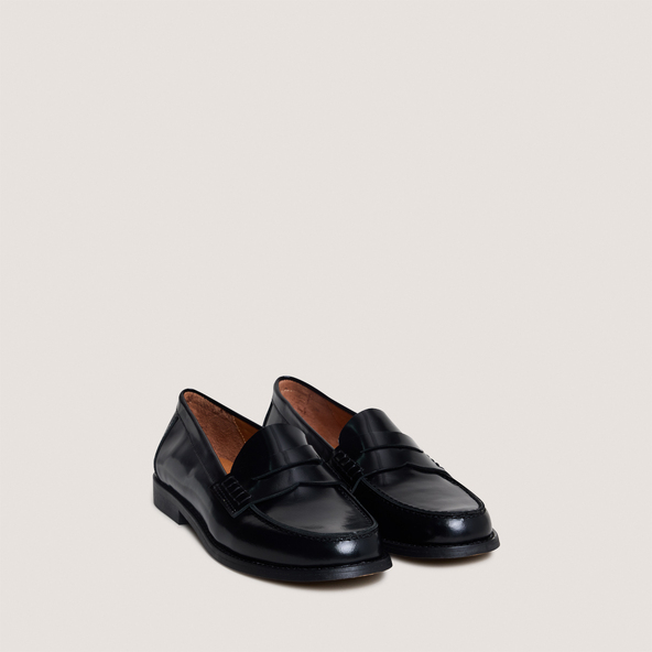 Mocassins à plateau pincéen cuir glacé noir | AUDELYA