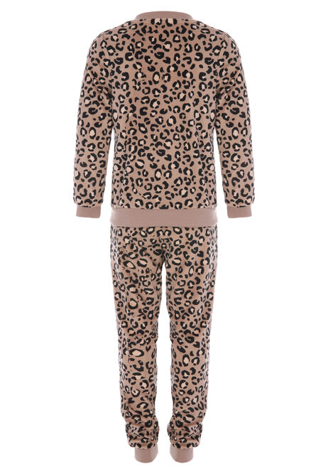 Girls Mocha Leopard Fleece Pyjama Set