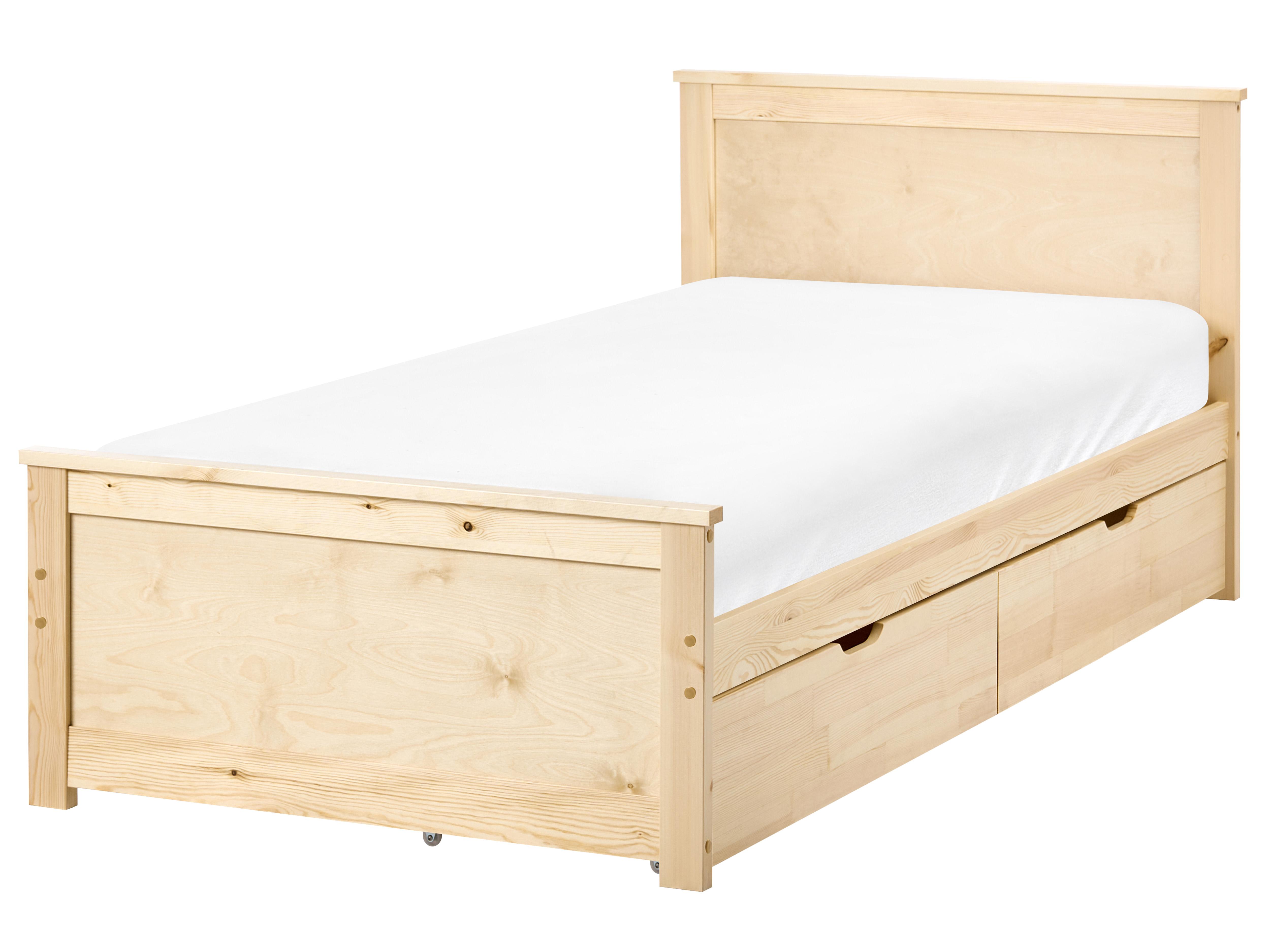Bed with 2 Drawers Pine Wood DAUPHIN 90 x 200 cm (EU Single) Light Brown