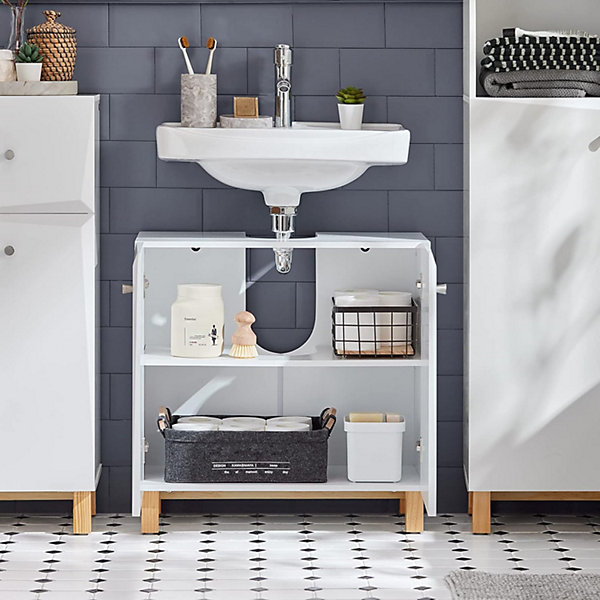 Meuble de Rangement pour Salle de Bain avec 2 Portes, BZR92-W, SoBuy