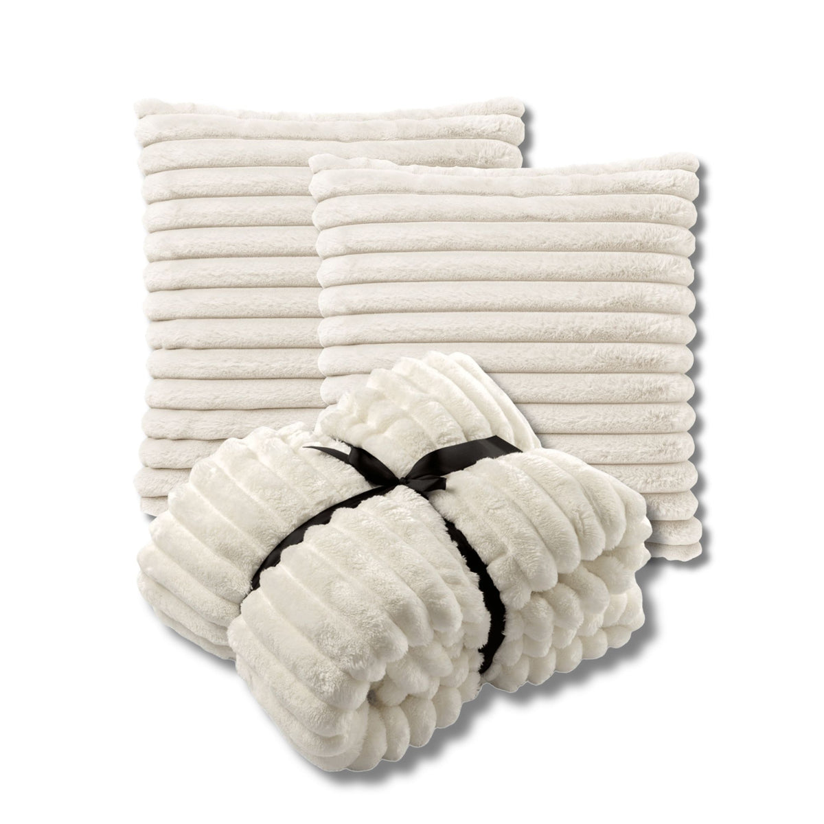 VOORDEELSET - 3-delig - Hazel & Ricky - 2 sierkussens 50x50 cm - 1 plaid 150x200 cm - wit