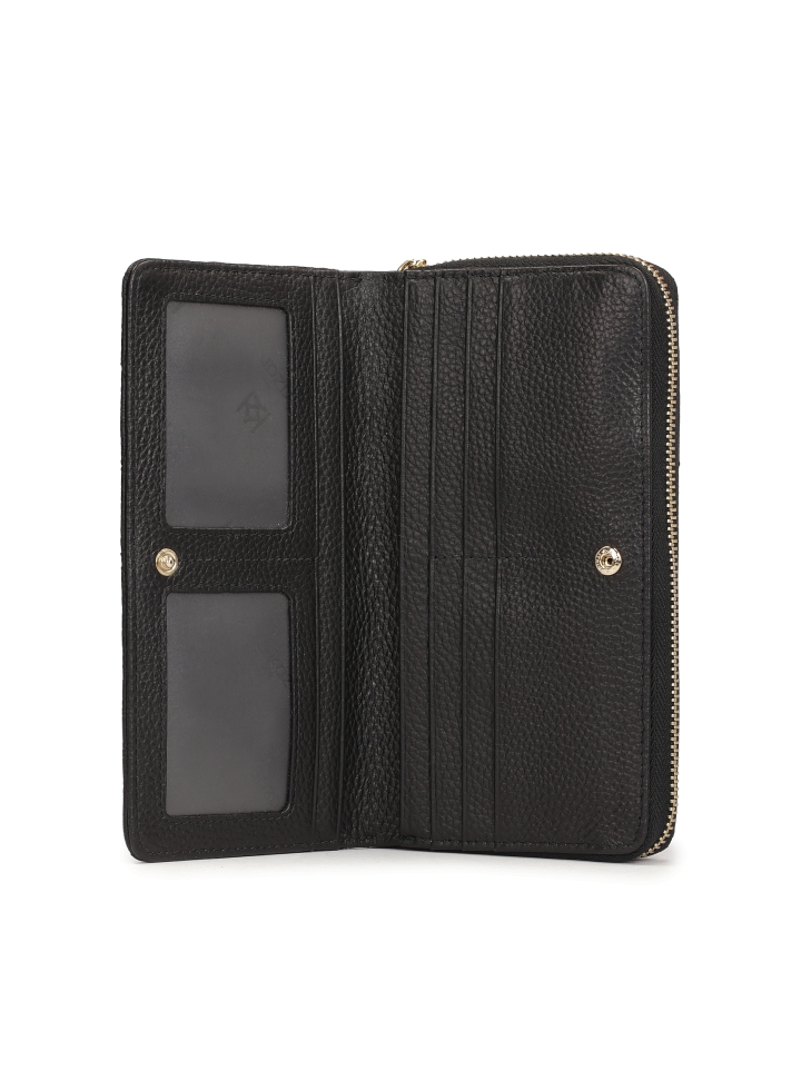 Large black zip wallet decorated with rivets