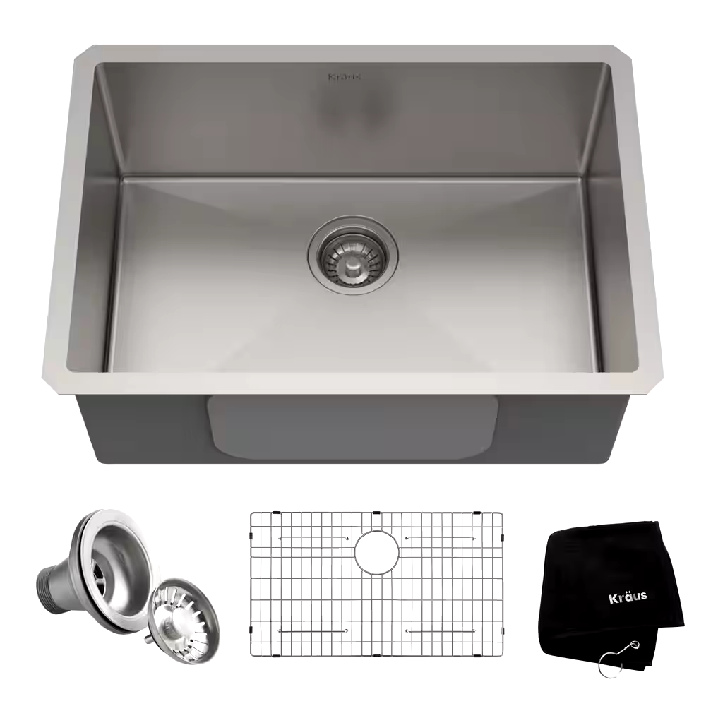Kraus Standard PRO™ Undermount Stainless Steel Single Bowl Kitchen Sink, 26x18x10-in