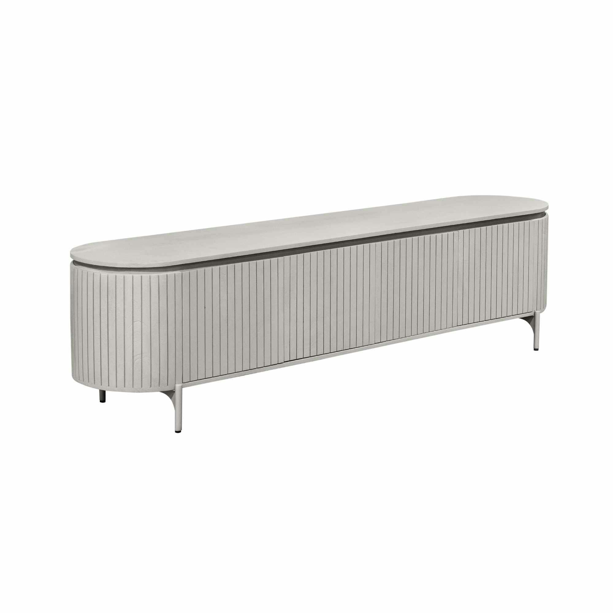 Meuble TV bois gris rainuré ovale 4 portes CALERO