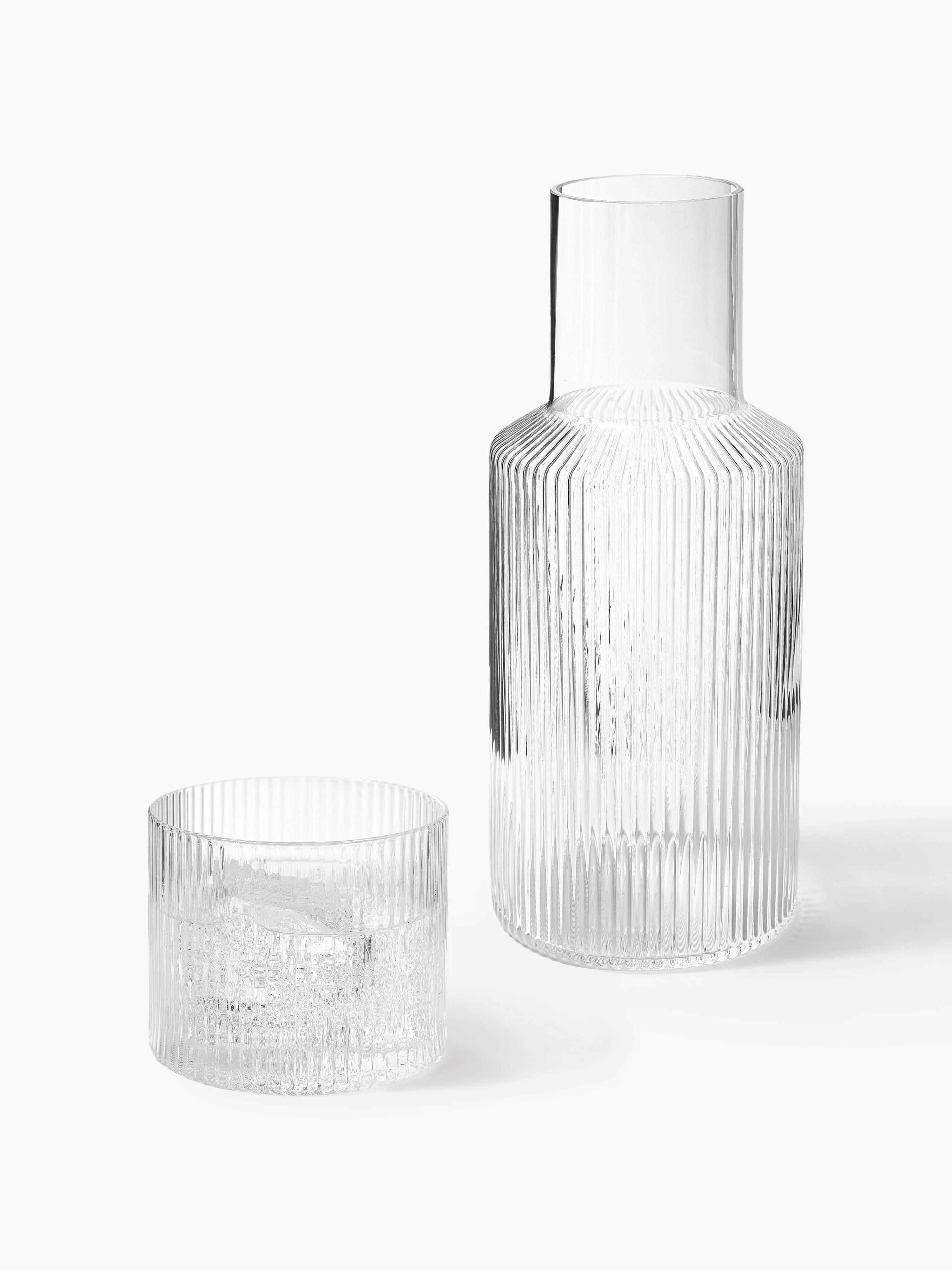 Mundgeblasene kleine Karaffe Ripple mit Trinkglas, 2er-Set