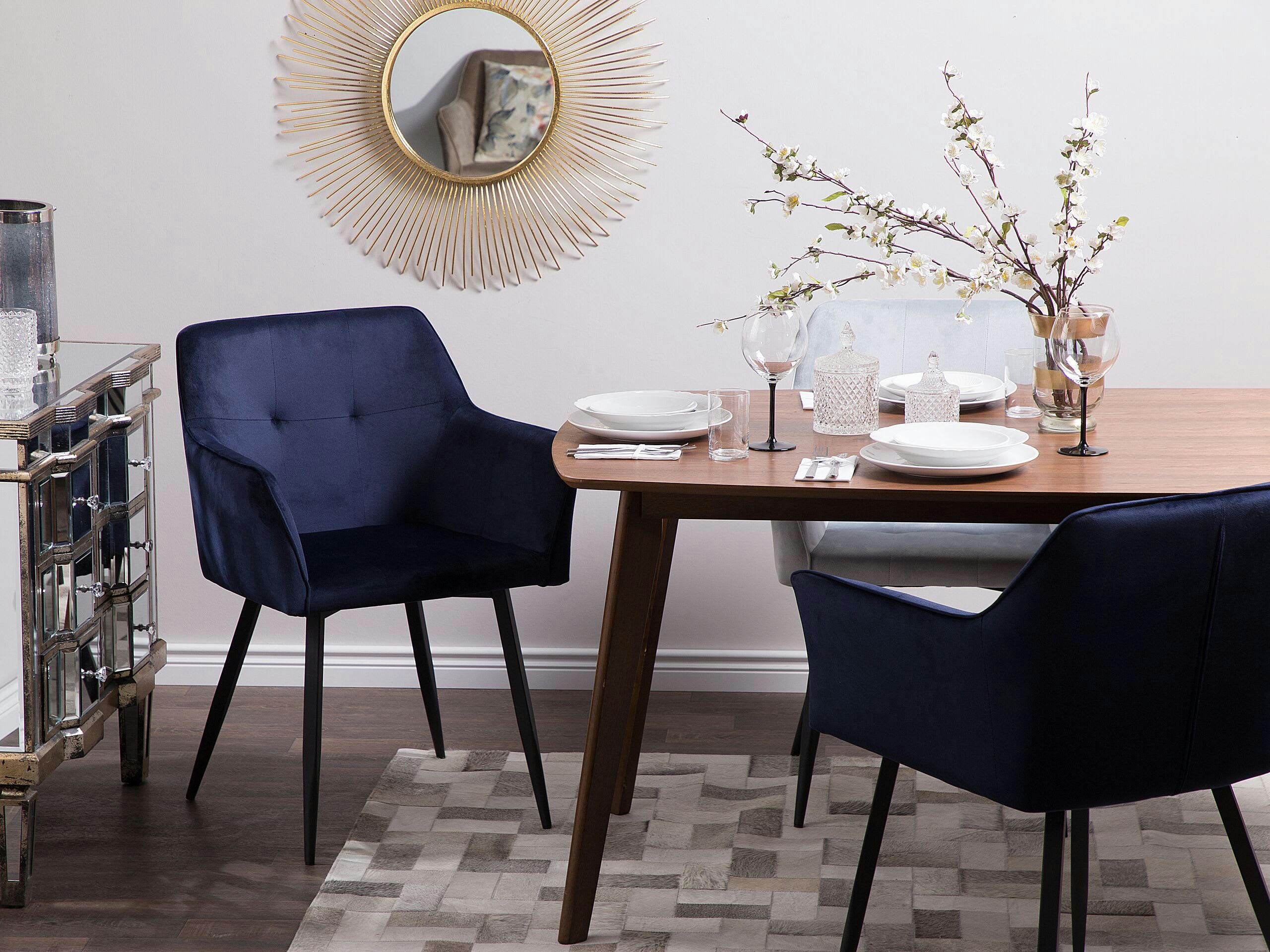 JASMIN - Lot de 2 chaises en velours bleu foncé