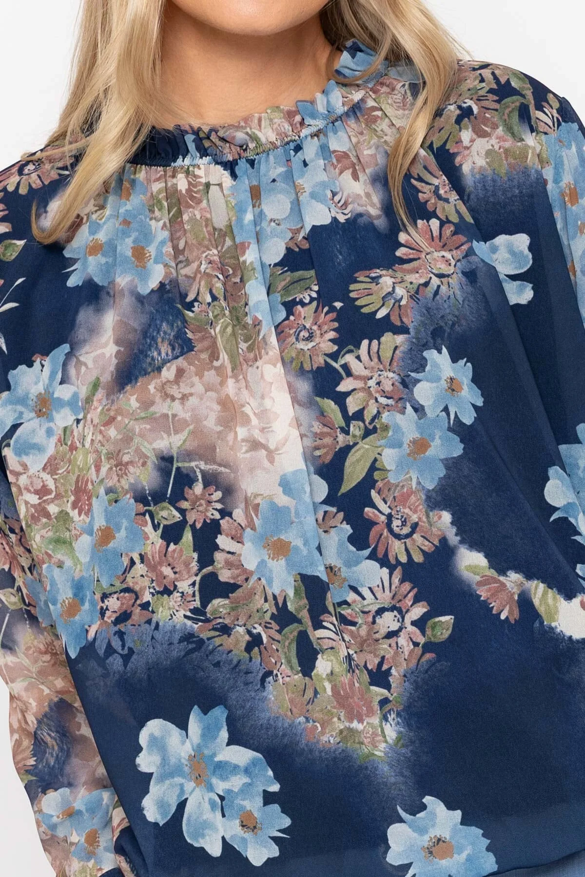 High Neck Printed Top in Navy