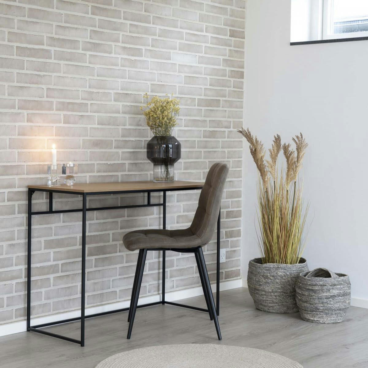 POUN - Bureau minimaliste 100cm en bois mélangé et métal naturel