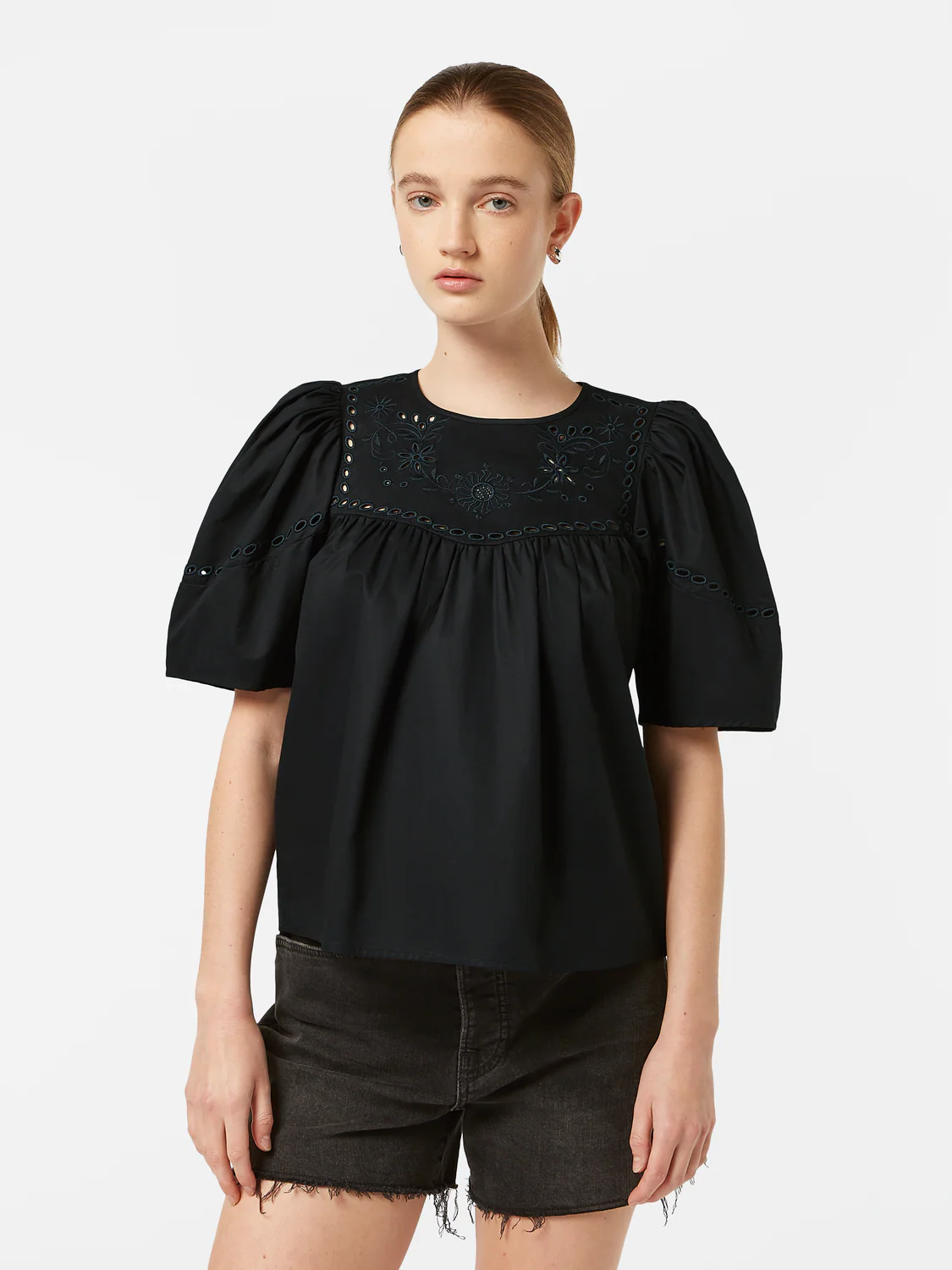 Cotton-Twill Embroidered Top