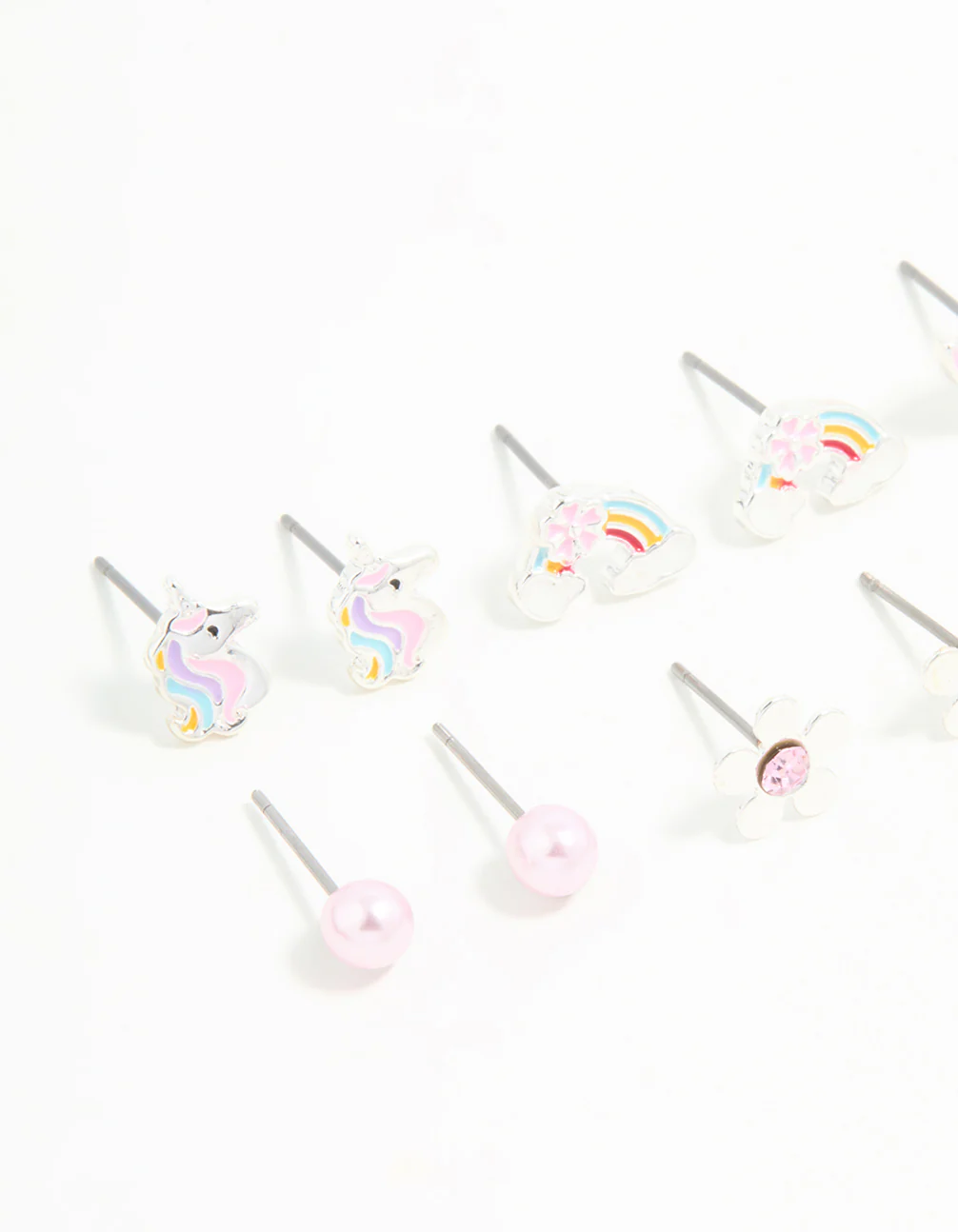 Kids Silver Unicorn & Butterfly Stud Earrings 6-Pack