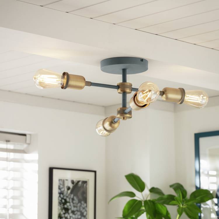 Habitat Tay Metal 4 Light LED Flush to Ceiling Light - Brass