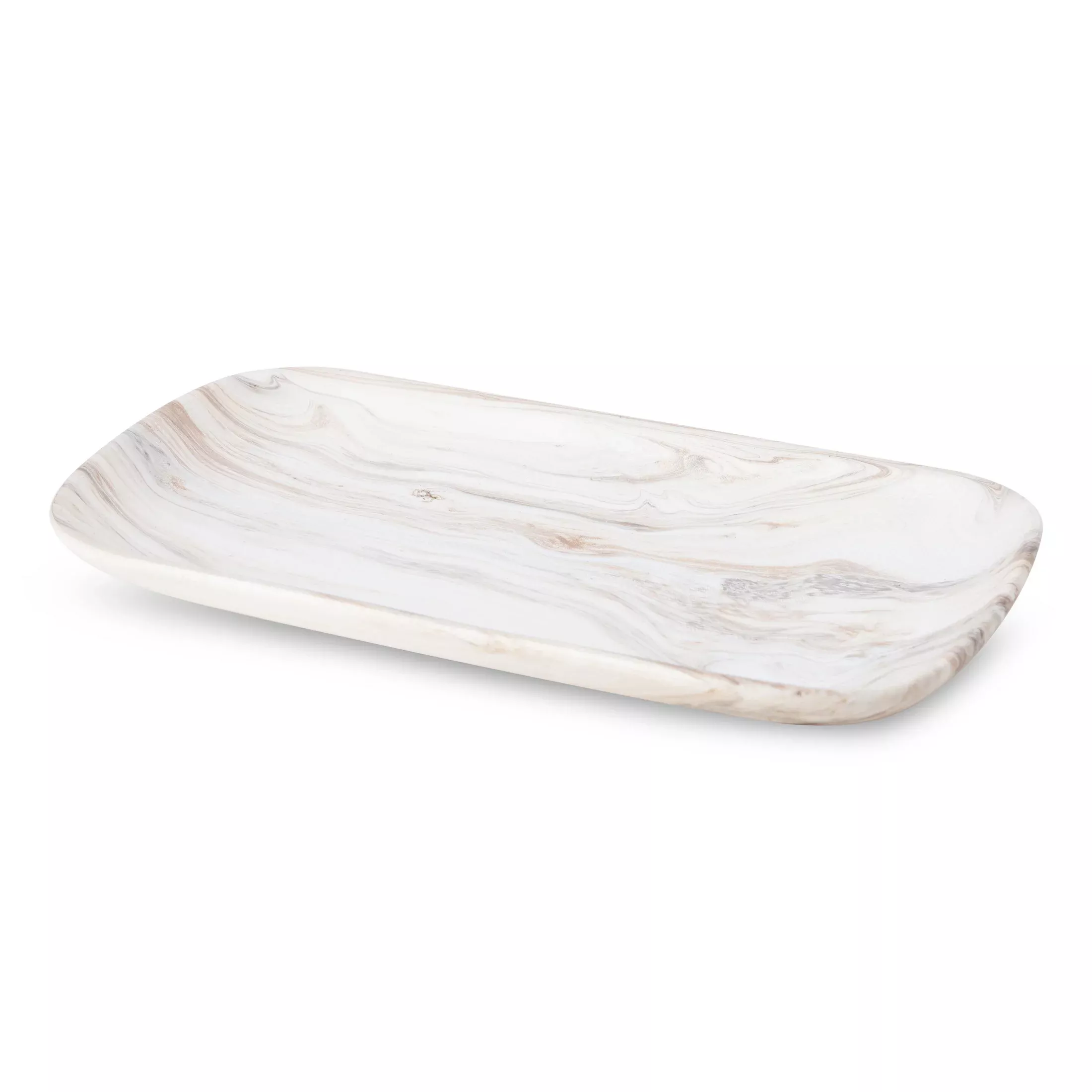 Patera ceramiczna dekoracyjna biało-beżowa o prostokątnym kształcie z efektem przecieranegodrzewa 30x16x3 cm ASLI