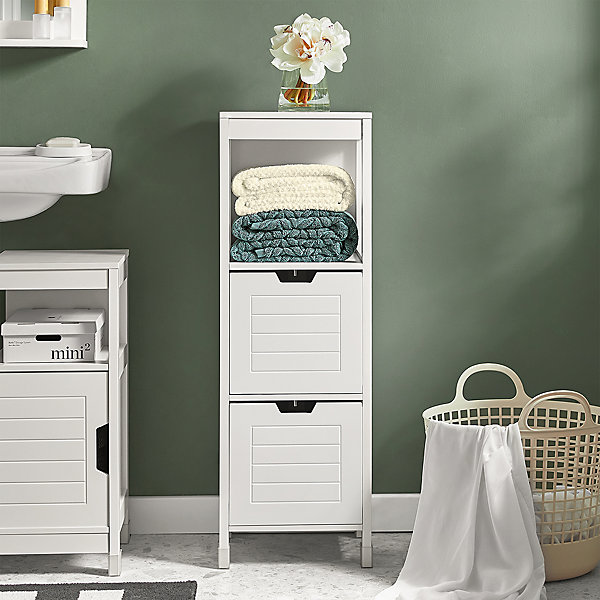 Meuble Colonne Meuble Bas de Salle de Bain 1 étage et 2 tiroirsFRG127-W, SoBuy