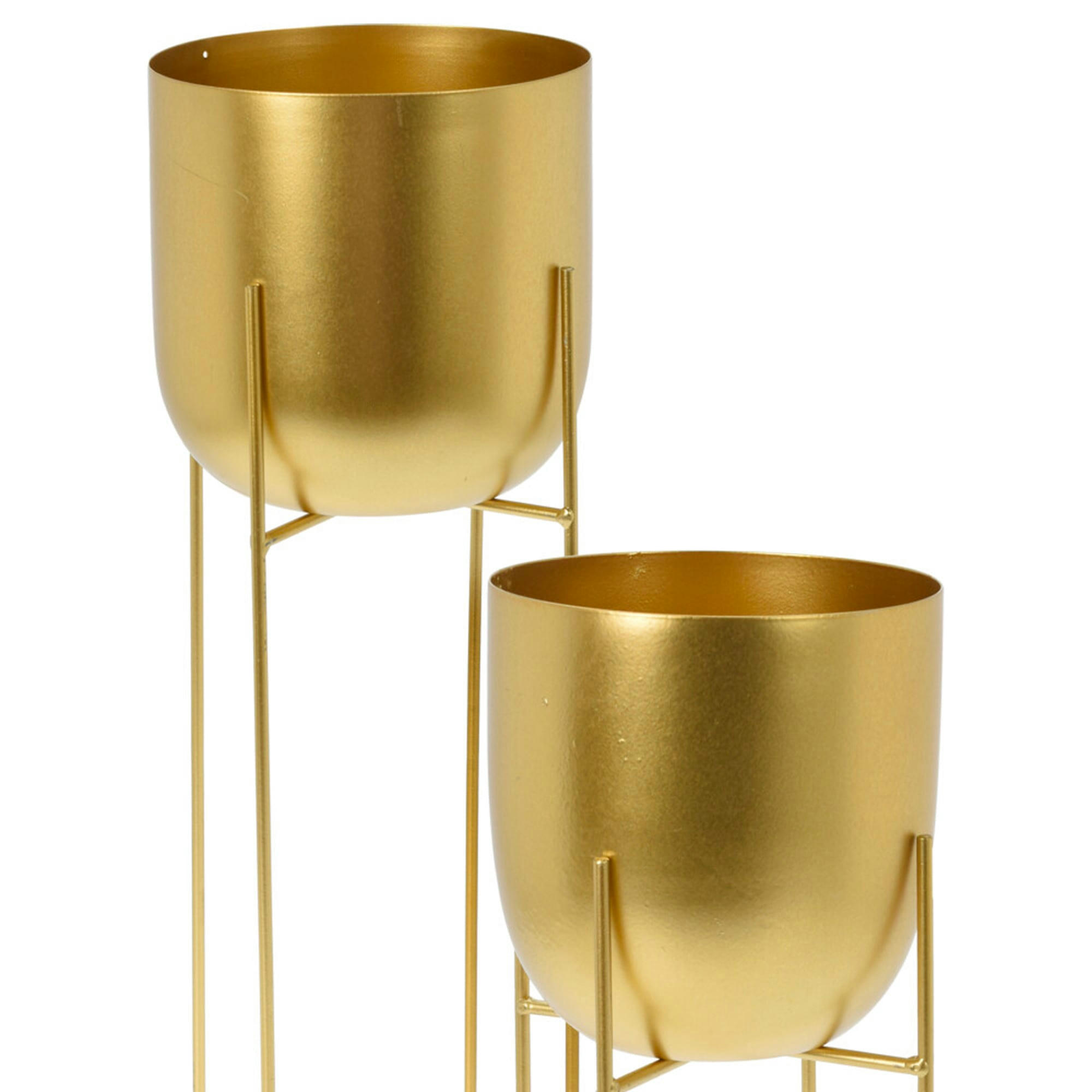 - Set de 2 cache-pots sur pieds en métal doré