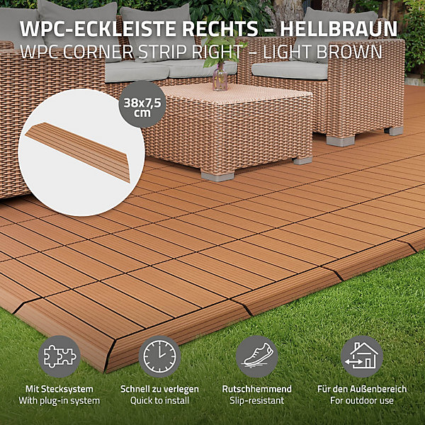 Bordure de finition ML-Design coin droit 38x2x7,5cm Brun clair drainage et structure de support