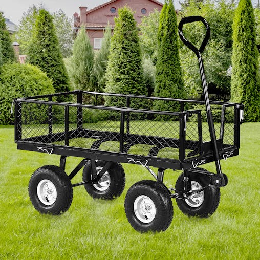 NNEDPE Garden Cart with Mesh Liner Lawn Folding Trolley Black