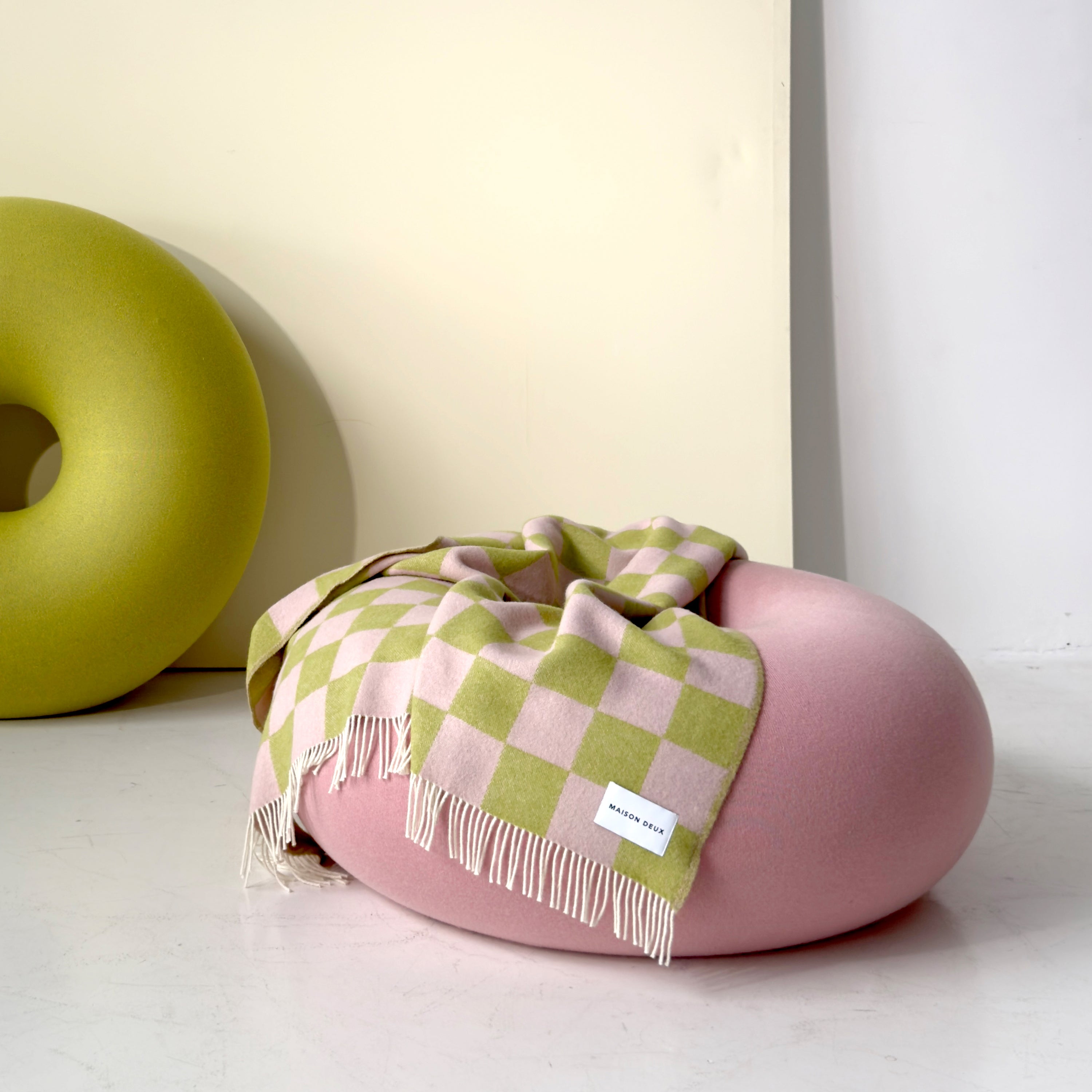 Maison Deux Checkerboard Plaid - Kiwi / Roze