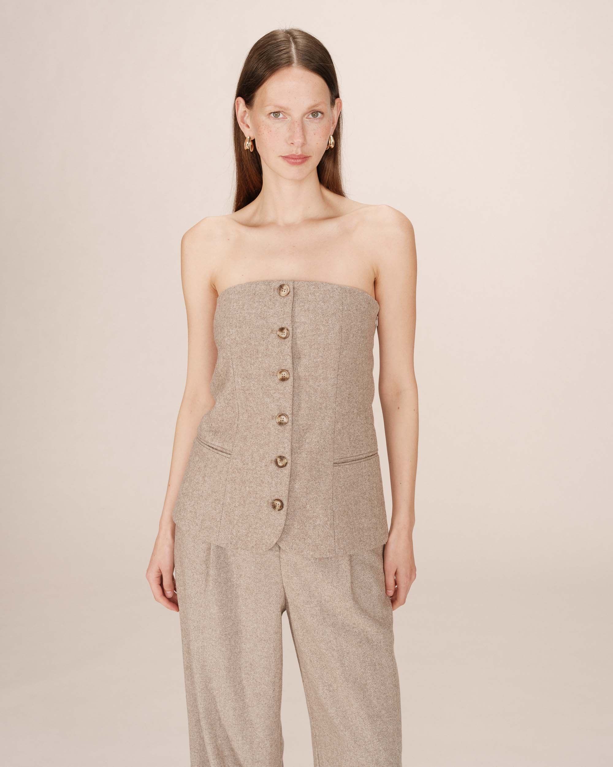 Top bustier en laine grege Tandem