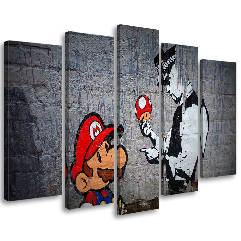 Feeby Obraz 5 częściowy na płótnie Banksy Mario Graffiti