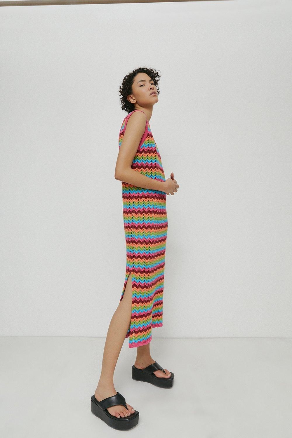 Warehouse Zig Zag Crochet Look Knit Midi Dress