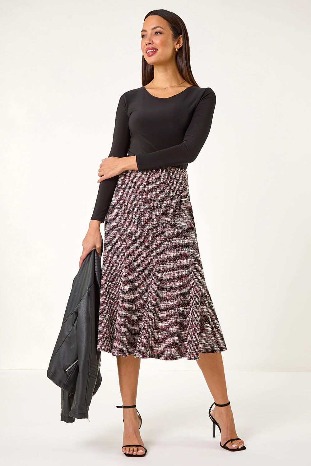 Roman Textured Boucle Panel Stretch Skirt