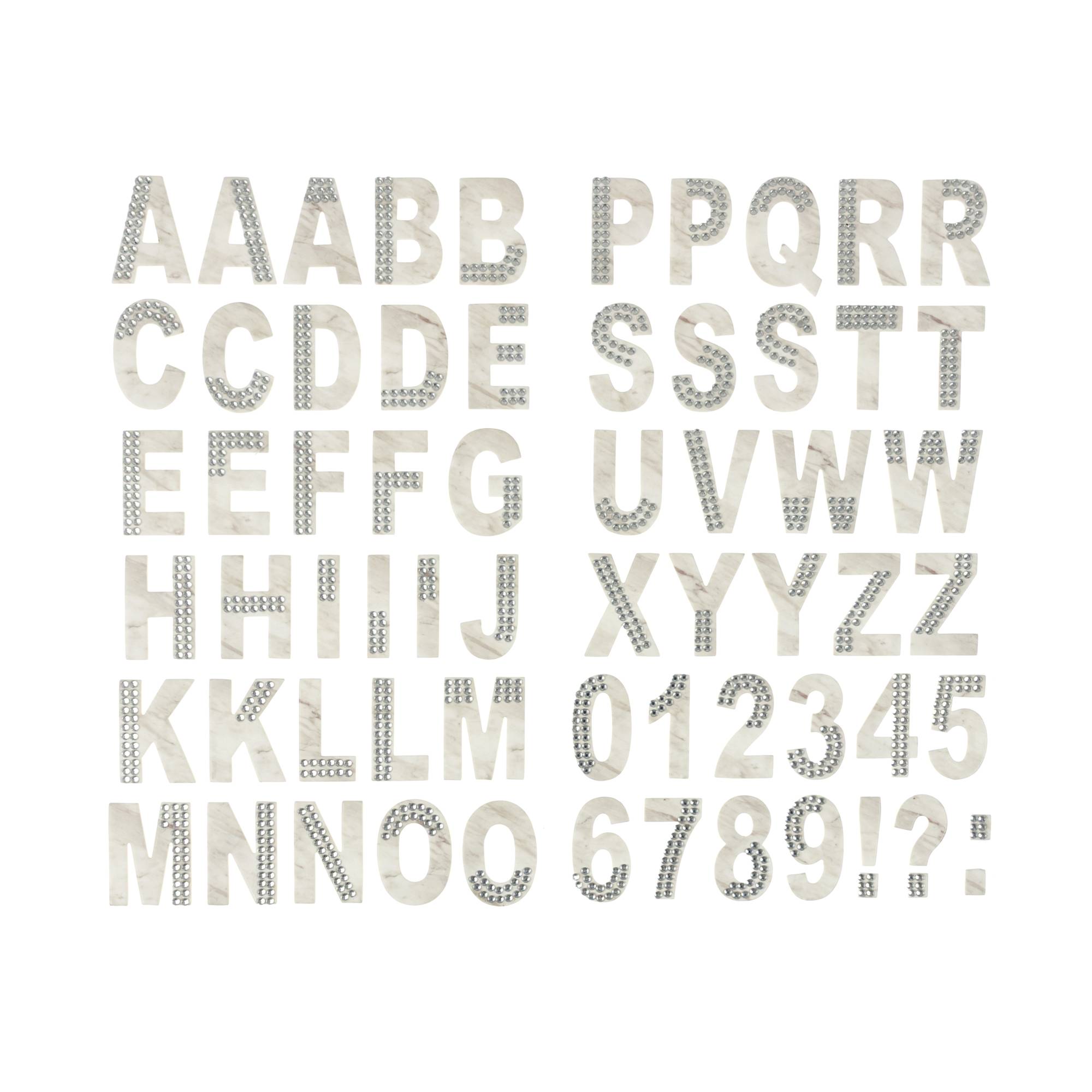 Silver Marble Gem Chipboard Alphabet Stickers