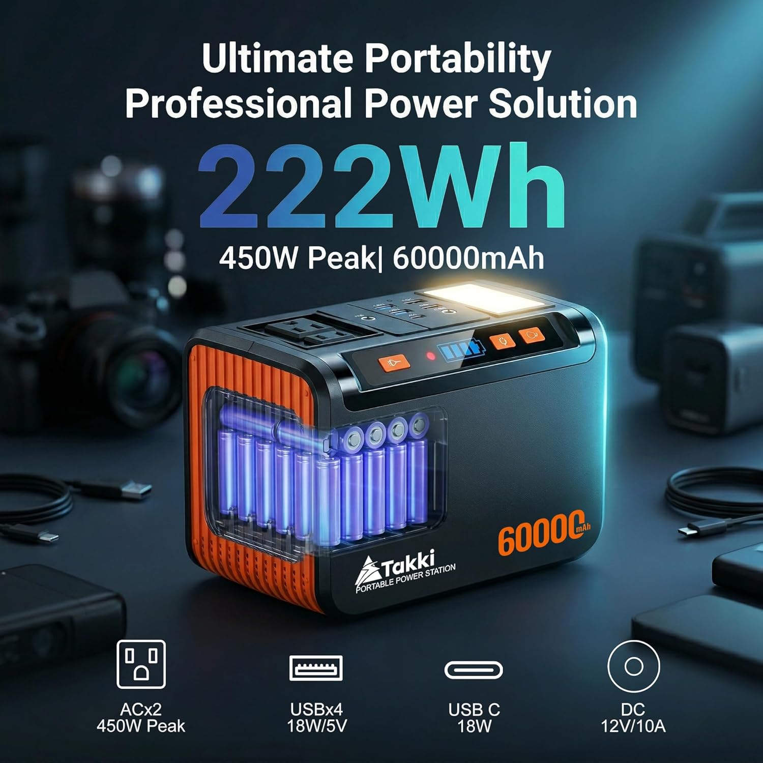 Takki Solar Generator 250W Portable Power Station with 40W Solar Panels 222Wh Pure Sine Wave Camping Lithium Battery Power Pack with AC 110V Outlet for Camping CPAP Home Use Emergency Outdoor