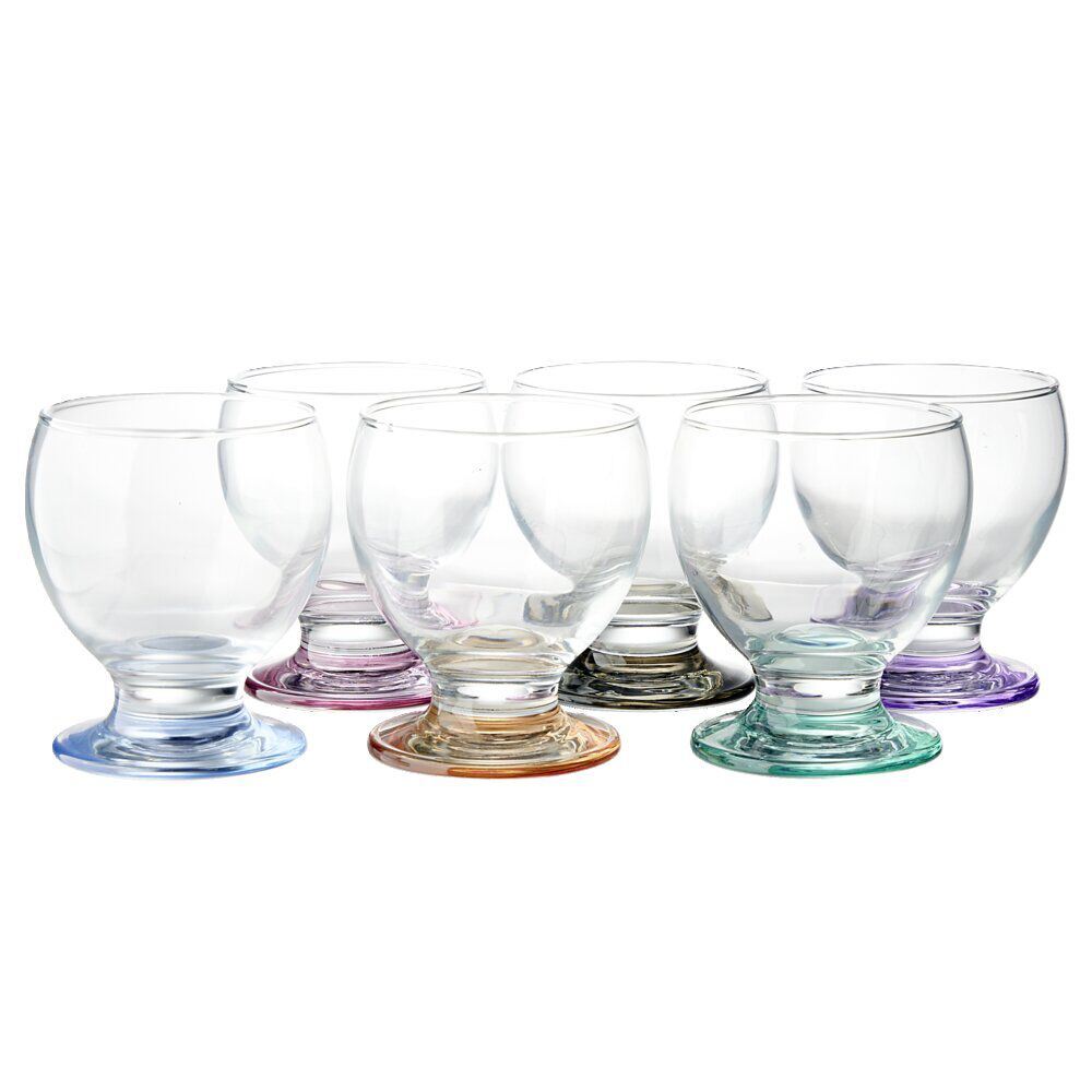 Lot de 6 verres à pieds et fond colorés assortis 21cl H8,6cm