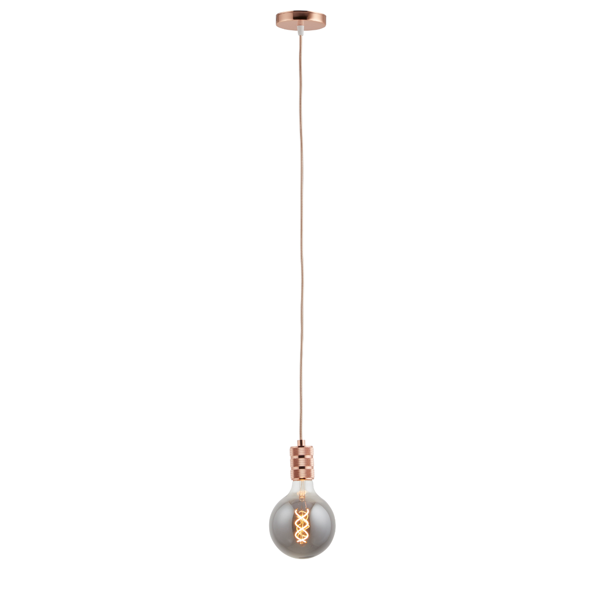 Lighto | Pendel Rosé Goud | Inclusief Lichtbron Rookglas | Retro | 1.5m Snoer | Met Plafondkap