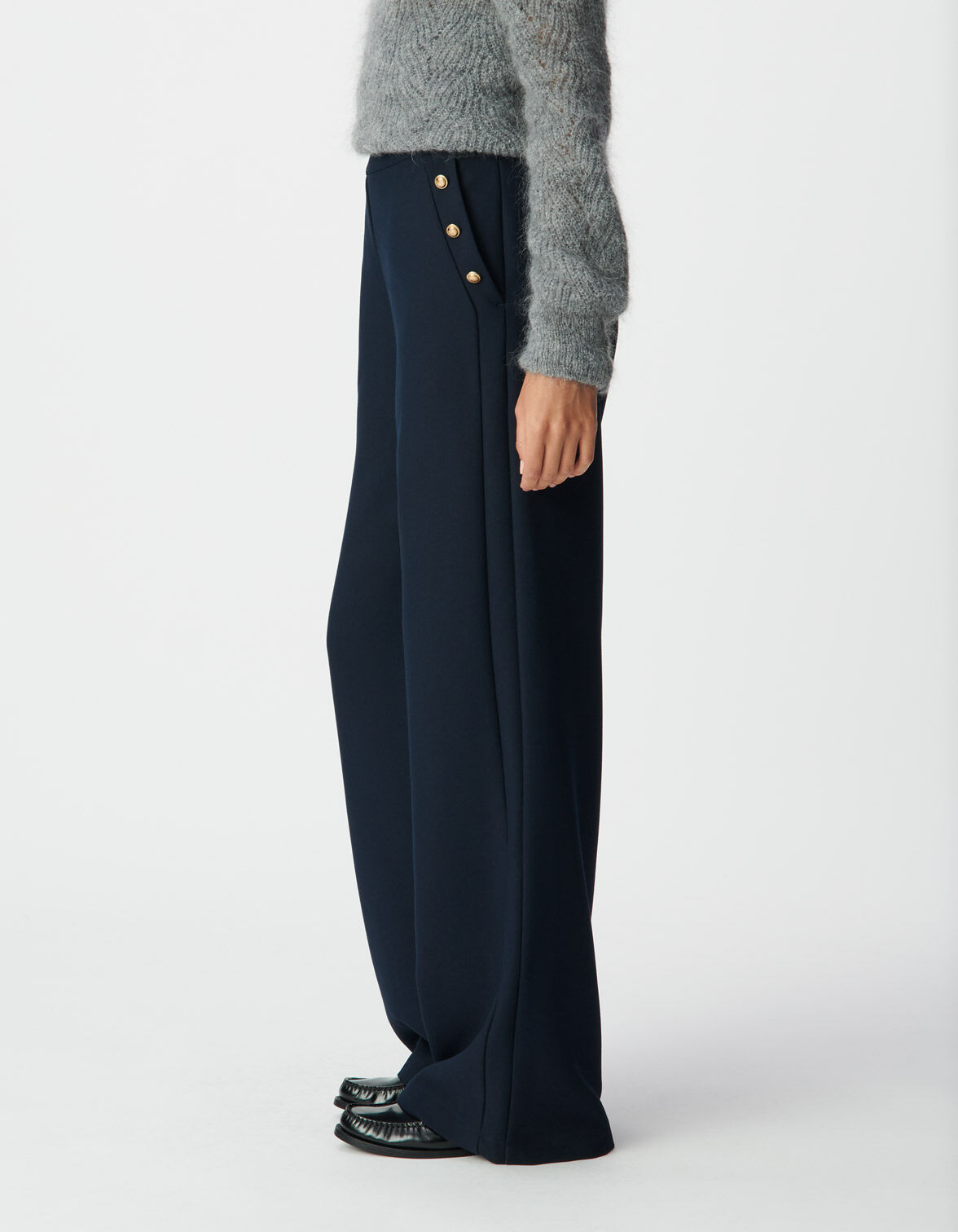 Pantalon droit marine flanelle Femme