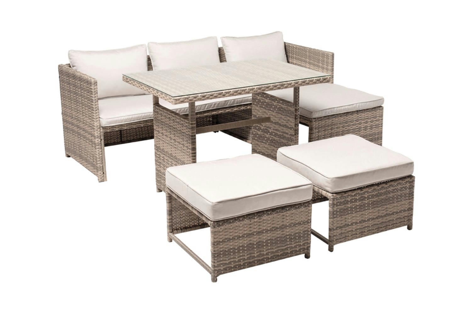 TENERIFE - Salon de jardin 5 places en résine tressée gris