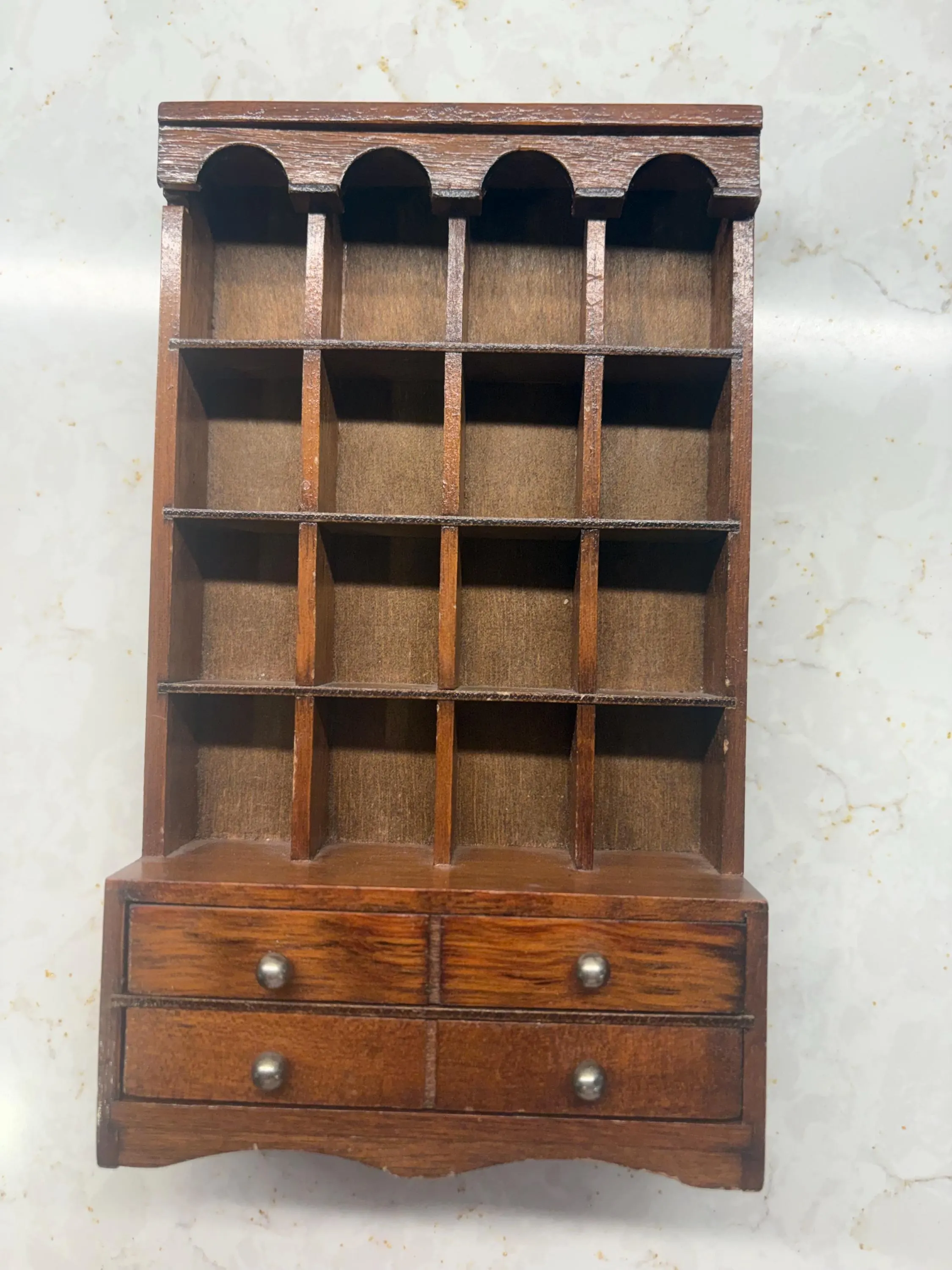 Vintage Wood Thimble Display Shelf 16 Cubby +2 Drawers Miniature Curio Wall 8
