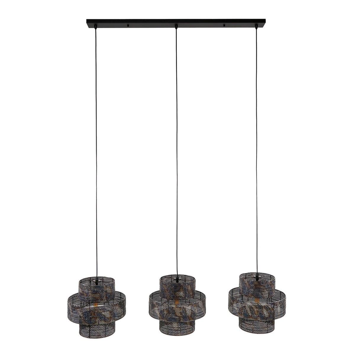 Giga Meubel Hanglamp Lantern - Zwart/Bruin - 3-Lichts - 135x35x150cm