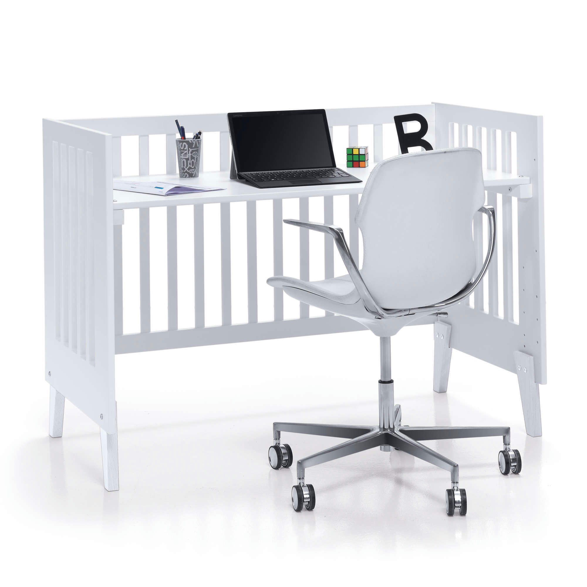 NEXO - Lit bébé - bureau (2en1) 60x120 cm en blanc